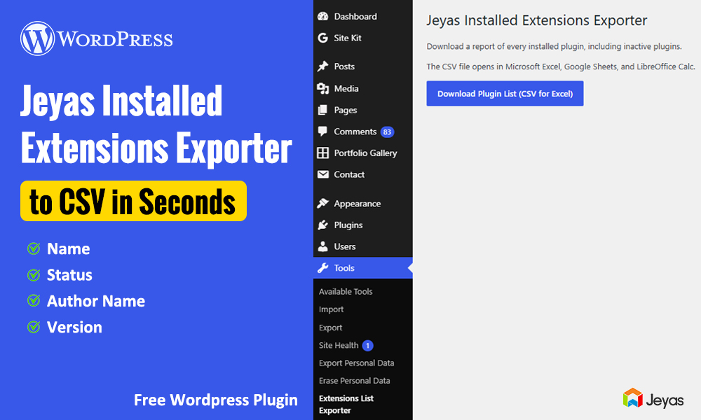 Introducing Jeyas Installed Extensions Exporter: Easily Export Your WordPress Plugin List